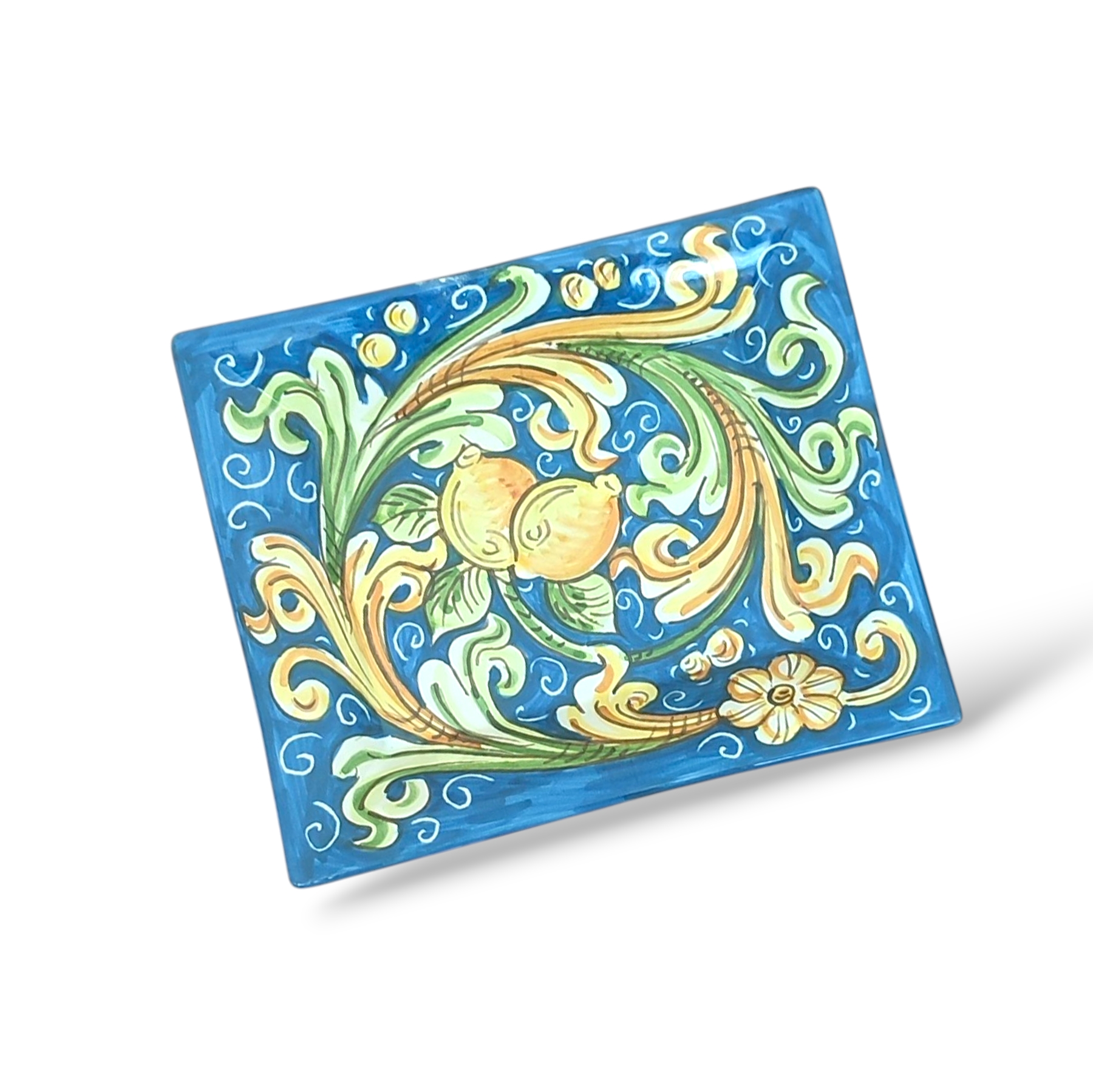 Svuota Tasche Rettangolare Con Limoni In Ceramica Di Caltagirone Svuota Tasche Rettangolare con Limoni in Ceramica di Caltagirone