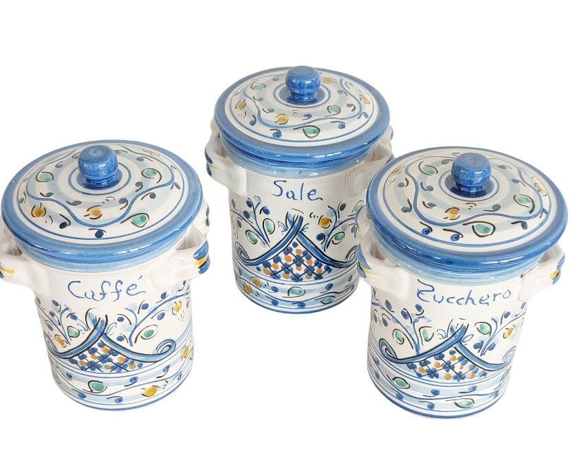 Set Barattoli Sale,Zucchero,Caffè in Ceramica di Caltagirone