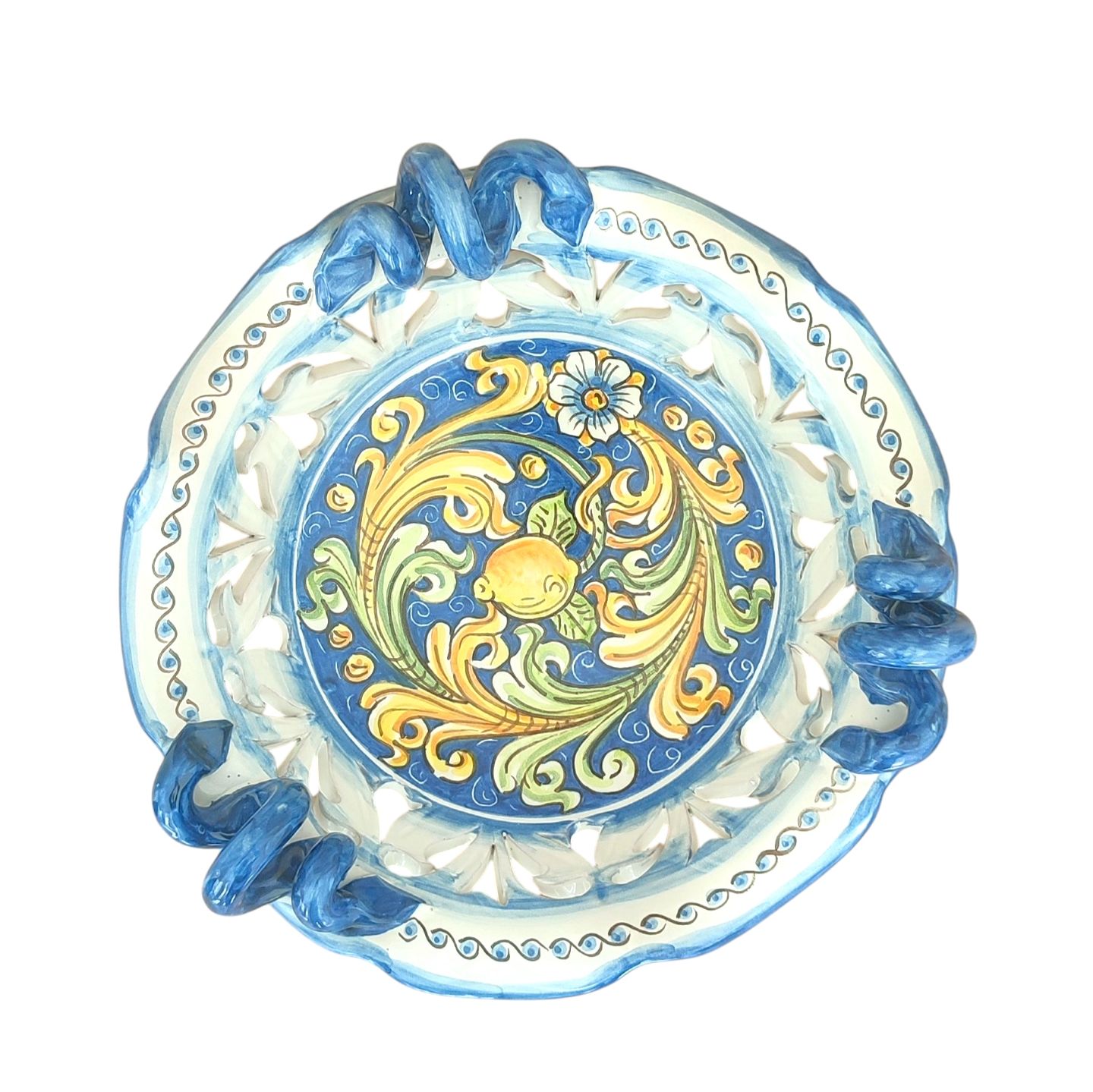 Centrotavola Con Manici In Ceramiche Di Caltagirone Ornato Limoni Alto Centrotavola con Manici in Ceramiche di Caltagirone ornato limoni alto