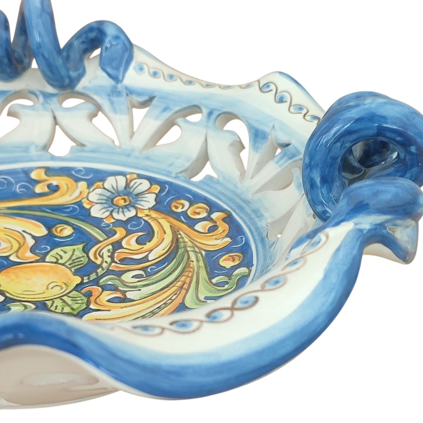 Centrotavola Con Manici In Ceramiche Di Caltagirone Ornato Limoni Dettagli Centrotavola con Manici in Ceramiche di Caltagirone ornato limoni dettagli