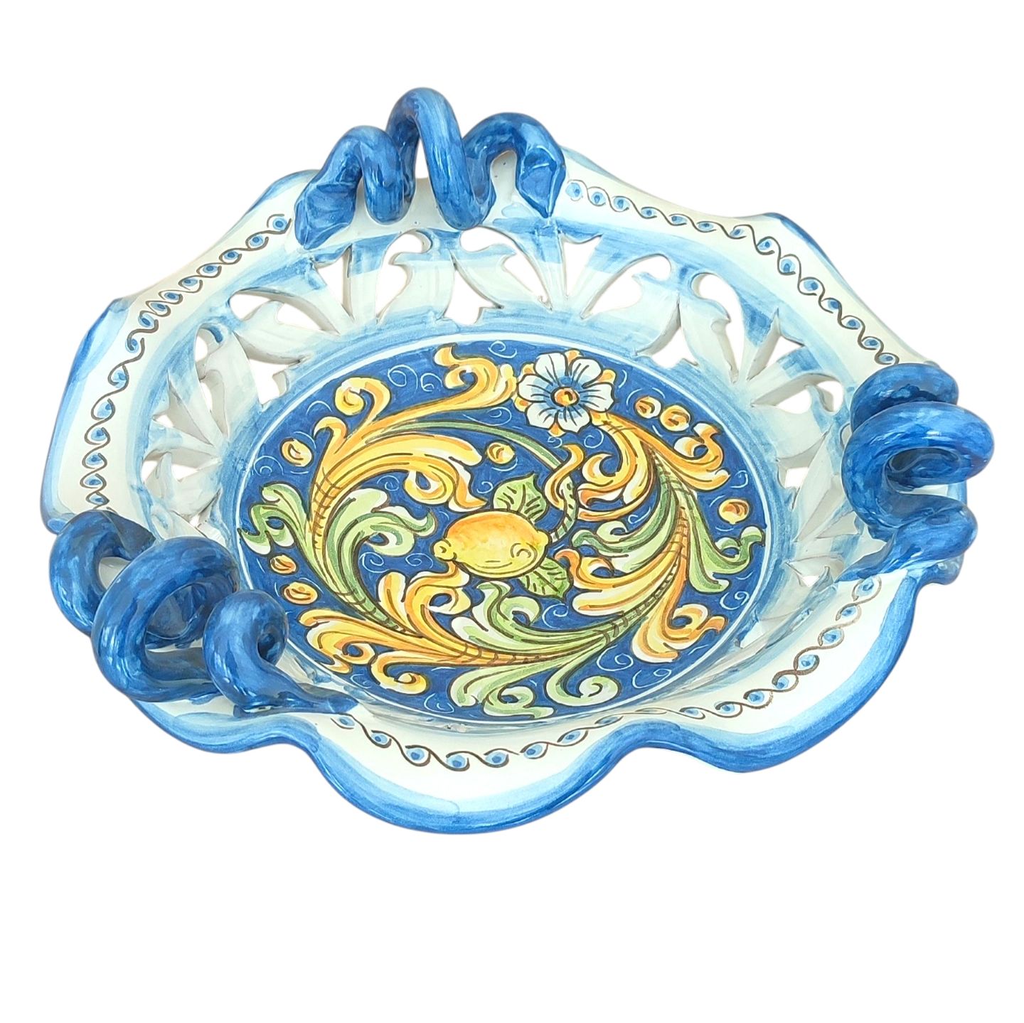 Centrotavola Con Manici In Ceramiche Di Caltagirone Ornato Limoni Front Centrotavola con Manici in Ceramiche di Caltagirone ornato limoni front