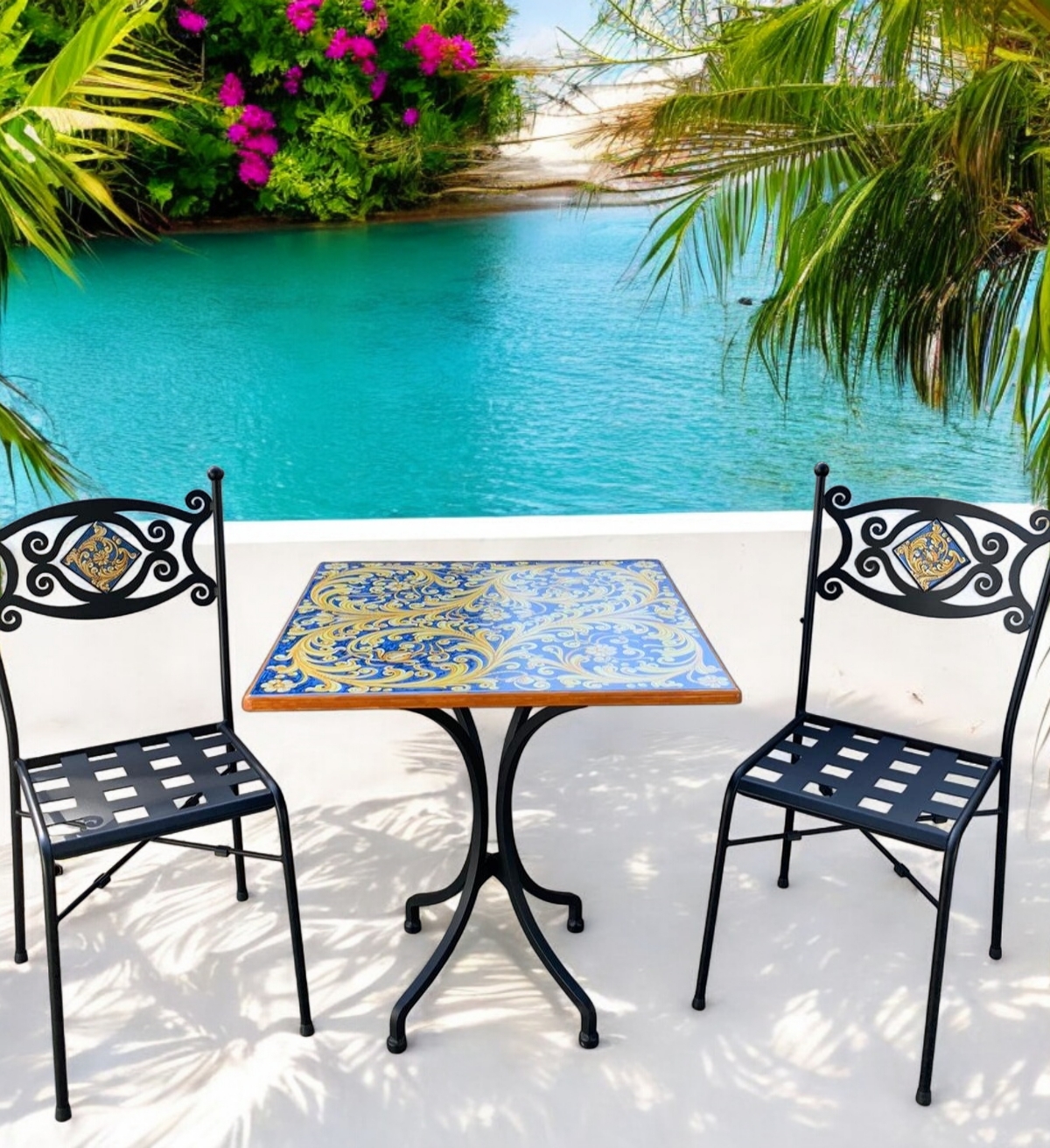 Set Da Giardino Tavolo In Pietra Lavica E Sedie Ceramiche Caltagirone Set Da Giardino Tavolo In Pietra Lavica E Sedie Ceramiche Caltagirone