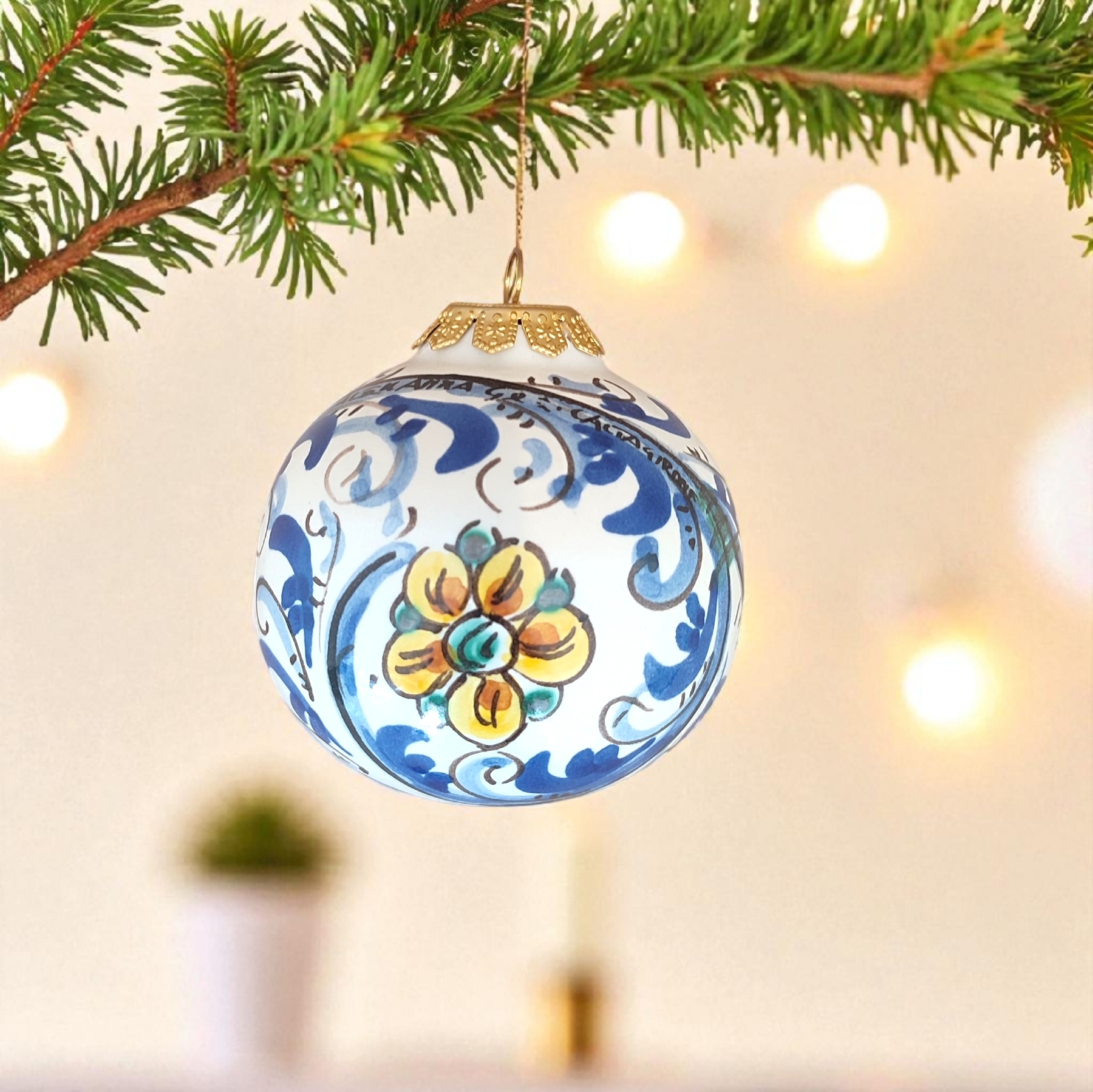 Palla Di Natale In Ceramica Di Caltagirone 600 Blu Palla di Natale in Ceramica di Caltagirone 600 blu