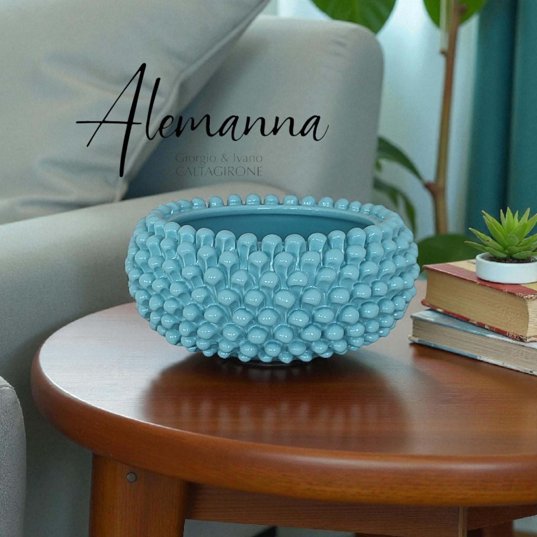 Centrotavola A Pigna Celeste In Ceramiche Di Caltagirone Centrotavola a Pigna celeste in Ceramiche di Caltagirone