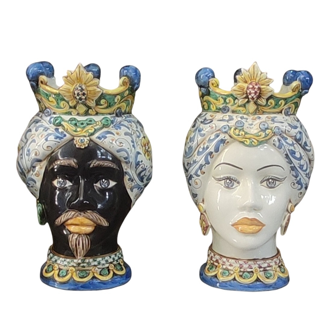Coppia Teste Di Moro Arabo In Ceramica Di Caltagirone Coppia Teste di Moro arabo in Ceramica di Caltagirone