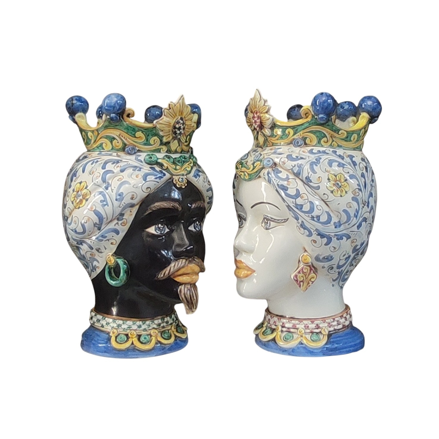 Coppia Teste Di Moro Arabo In Ceramica Di Caltagirone Dettagli Coppia Teste di Moro arabo in Ceramica di Caltagirone dettagli