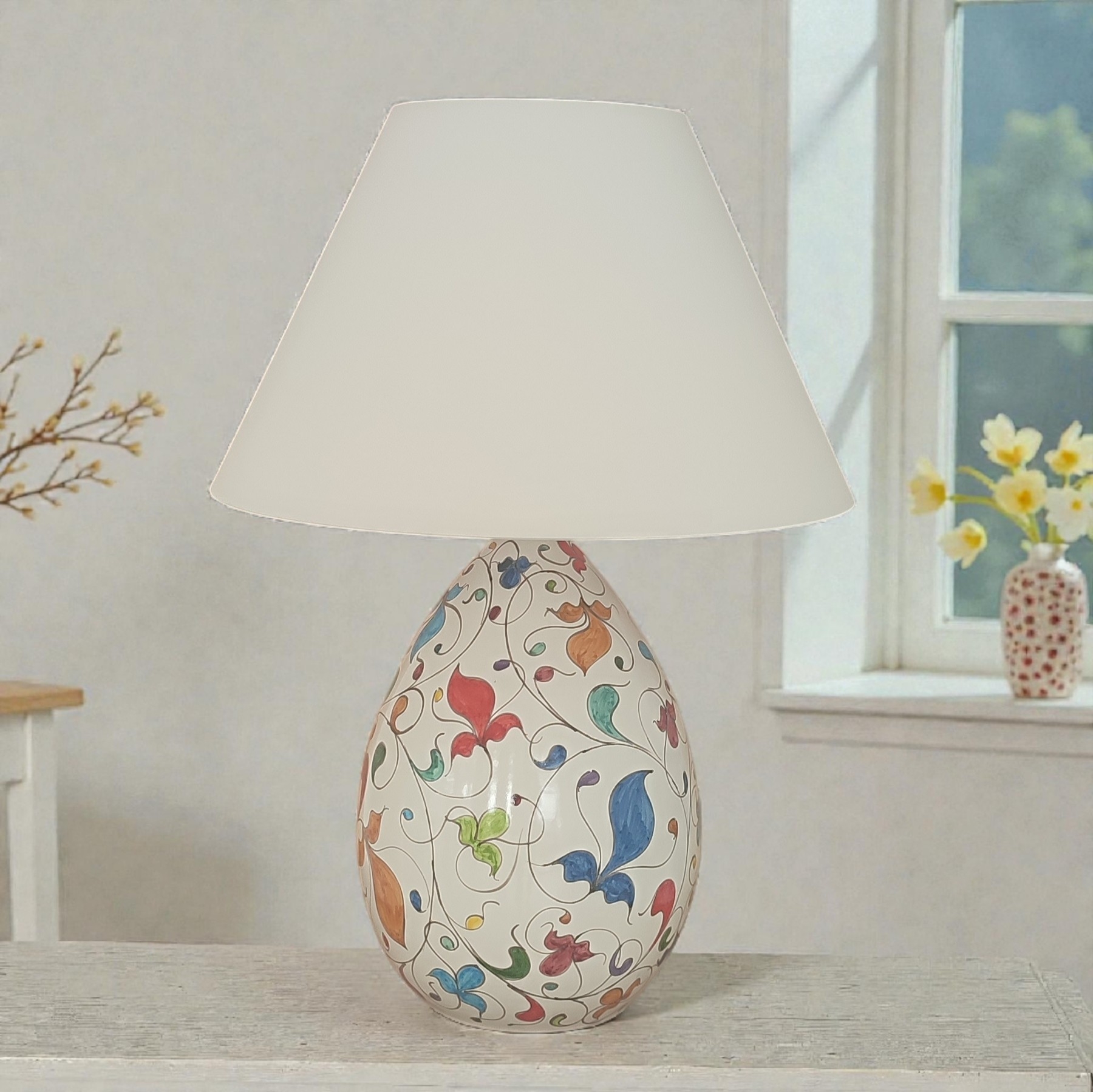 Lampada Decoro Arlecchino In Ceramica Di Caltagirone Lampada decoro arlecchino in Ceramica di Caltagirone